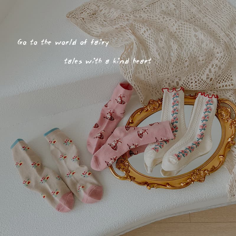 (Wholesale), children's demi-season cute socks, floral print, Korean style 3