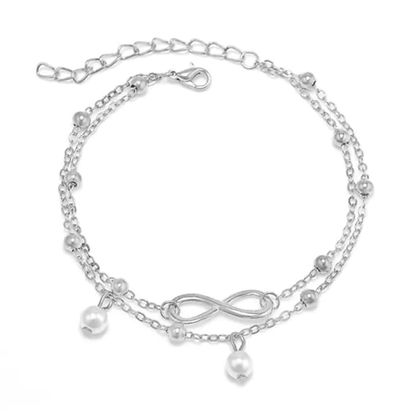 Ankle Bracelet Simple Stylish European Women's Body Jewelry for Everyday Layered Imitation Pearl Alloy Infinity Silver 5