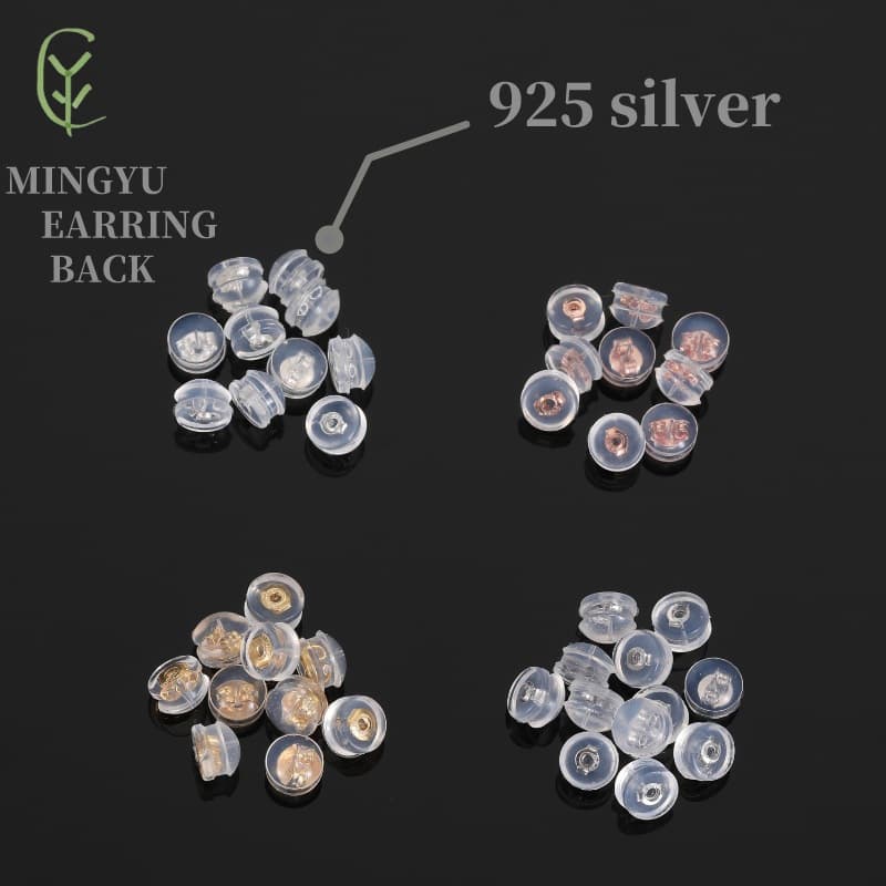 Silicone earplugs, transparent earrings, silver 925 sample
