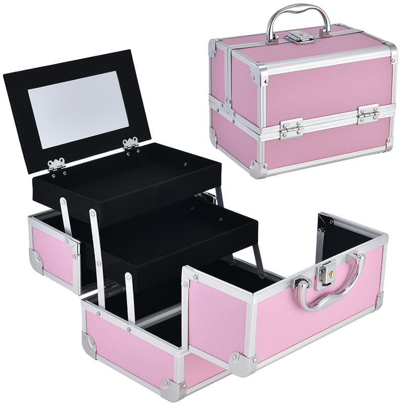Handheld metal capacious storage box, professional multilayer mirror, aluminum alloy
