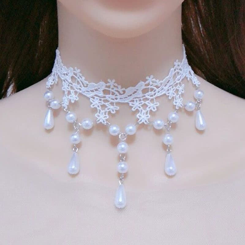 White accessory, necklace, choker, chain for key bag  with tassels, European style 3