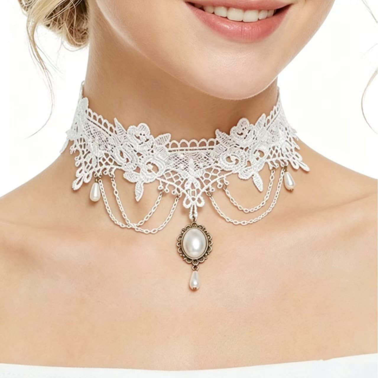 White accessory, necklace, choker, chain for key bag  with tassels, European style 4