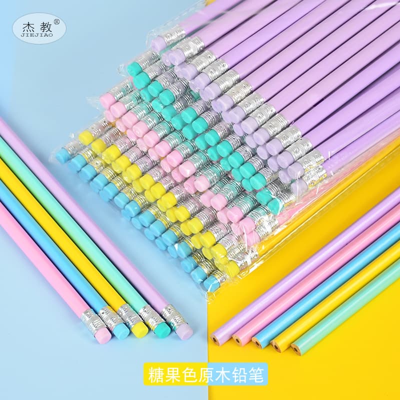 Popular candy color pencil primary school student writing pencil HB pencil macaron log jelly pencil factory wholesale 3
