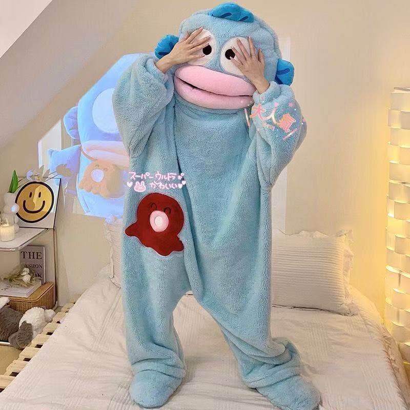 Cute demi-season pijama, coral velvet cartoon thermal underwear for men and women, for beloved, increased thickness 2