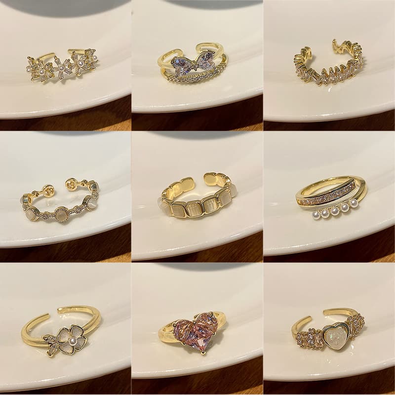 Retro small ring with zircon pearl, design jewelry with bow, light luxury style, high-quality style 3