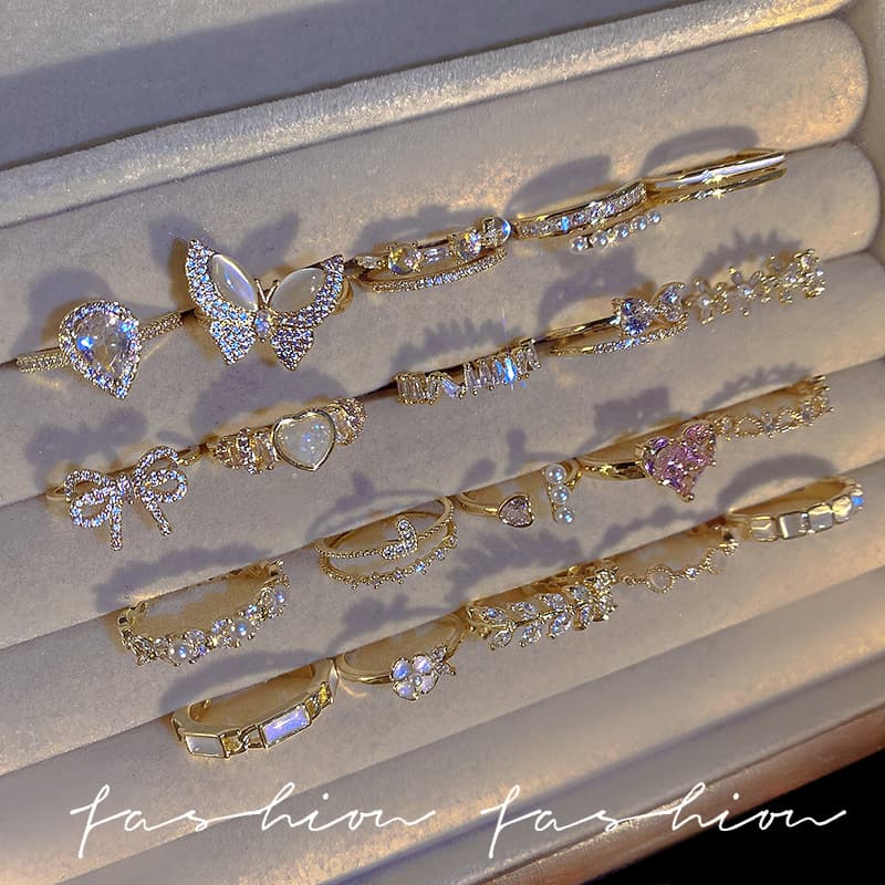Retro small ring with zircon pearl, design jewelry with bow, light luxury style, high-quality style