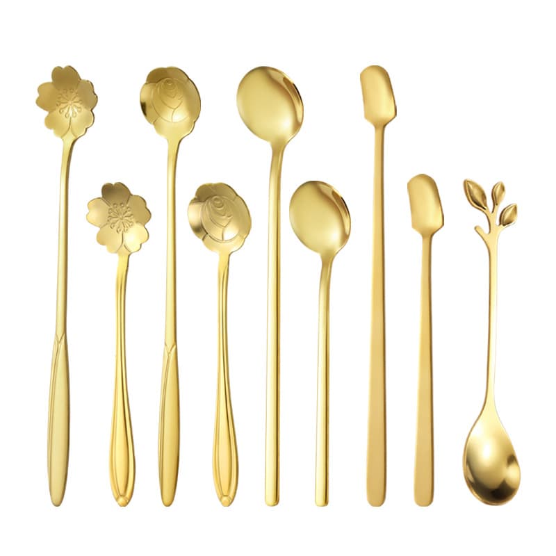 Stainless steel cherry blossom spoon all kinds of leaf spoons, golden round spoons, short -handle coffee spoons, long -handles, long -handle cup spoons 5