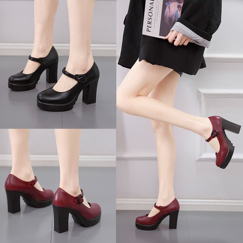 Demi-season high heels, red black women's shoes platform, 2024 years, trend of season, wide stable heel, round toe, plus size 3