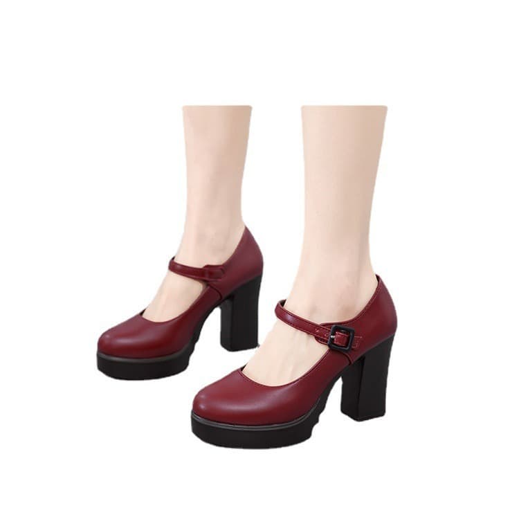Demi-season high heels, red black women's shoes platform, 2024 years, trend of season, wide stable heel, round toe, plus size 5