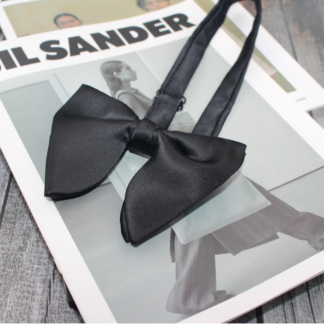 Solid color bow tie, casual black white suit with bow, Korean style 4