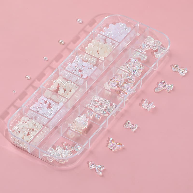(Wholesale), nail decoration with bow, mixed accessories pearl, 12 cells 2
