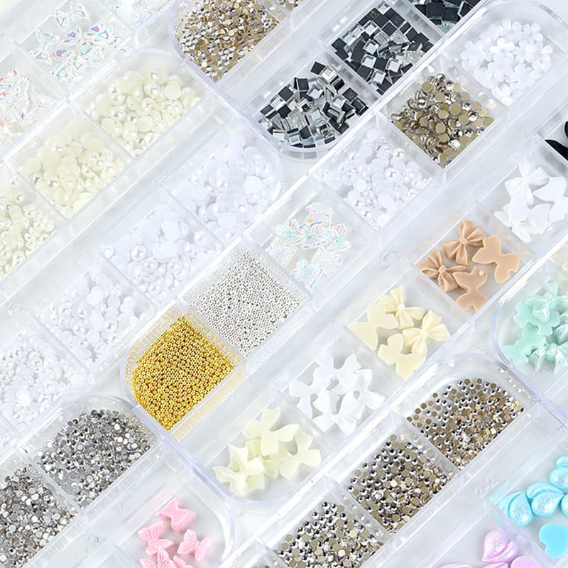 (Wholesale), nail decoration with bow, mixed accessories pearl, 12 cells 3