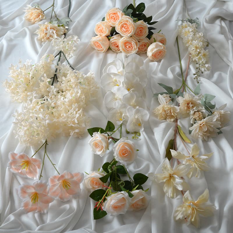 Champagne color series simulation flower wedding hall wedding furnishings decorative rose fake flower flower insert plastic flower wholesale 2