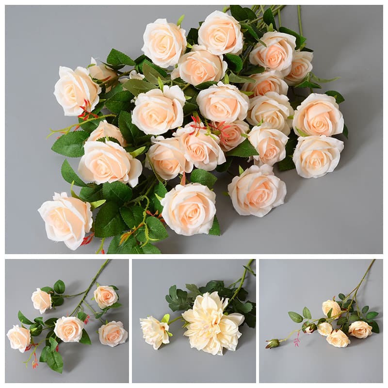 Champagne color series simulation flower wedding hall wedding furnishings decorative rose fake flower flower insert plastic flower wholesale 3