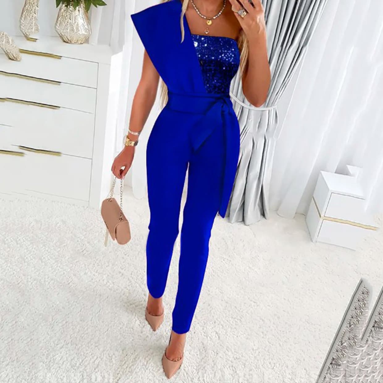 (Cross-border trading), solid color overall, belt sleevless, trousers, European style 3