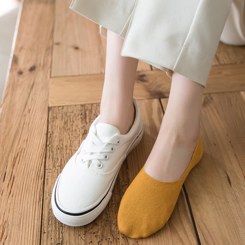 Cotton non-slip summer thin white solid color invisible socks, absorbs sweat and smell 3