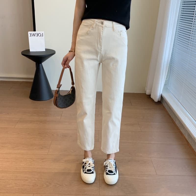 Classic summer trousers, fitted jeans, high waist 4