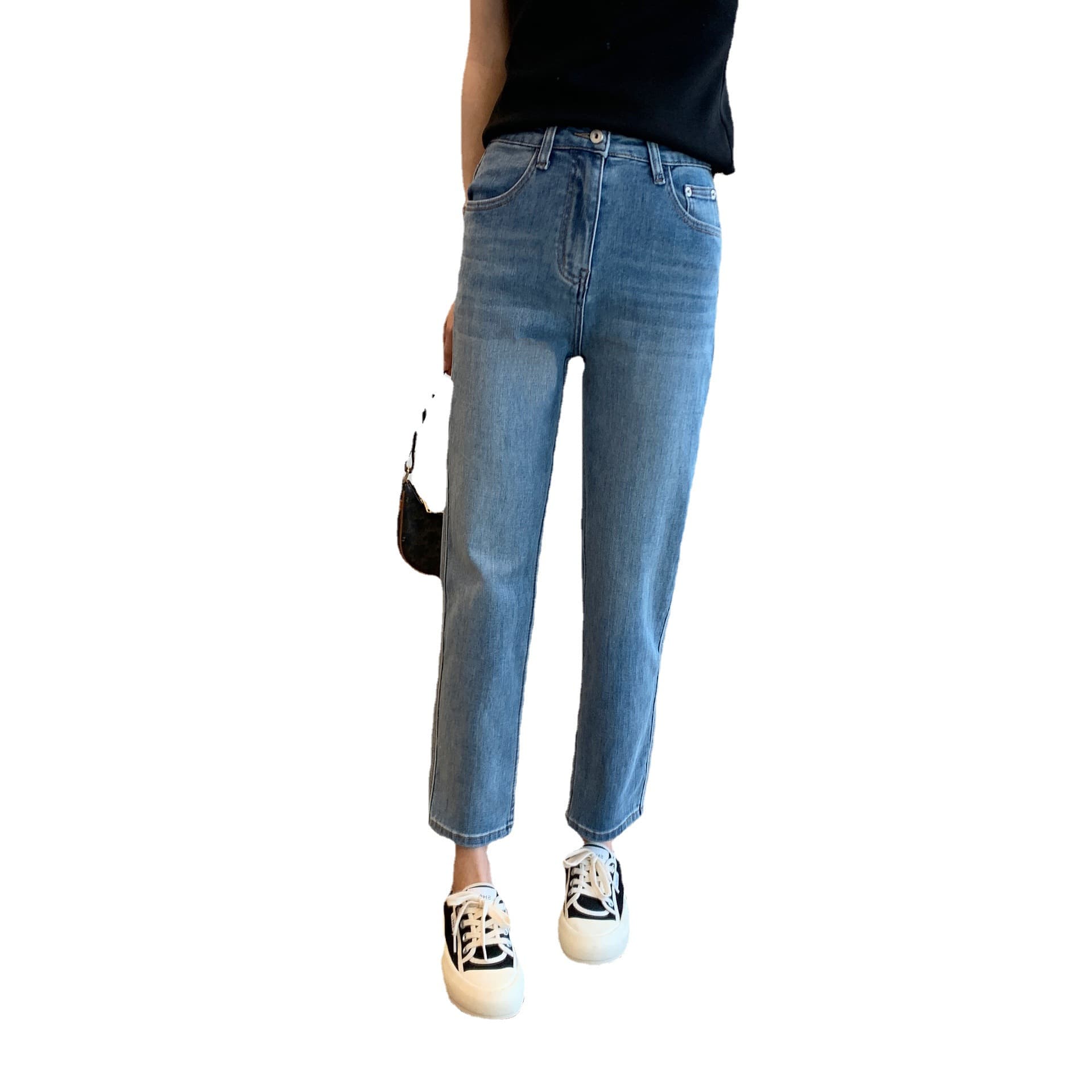 Classic summer trousers, fitted jeans, high waist 5