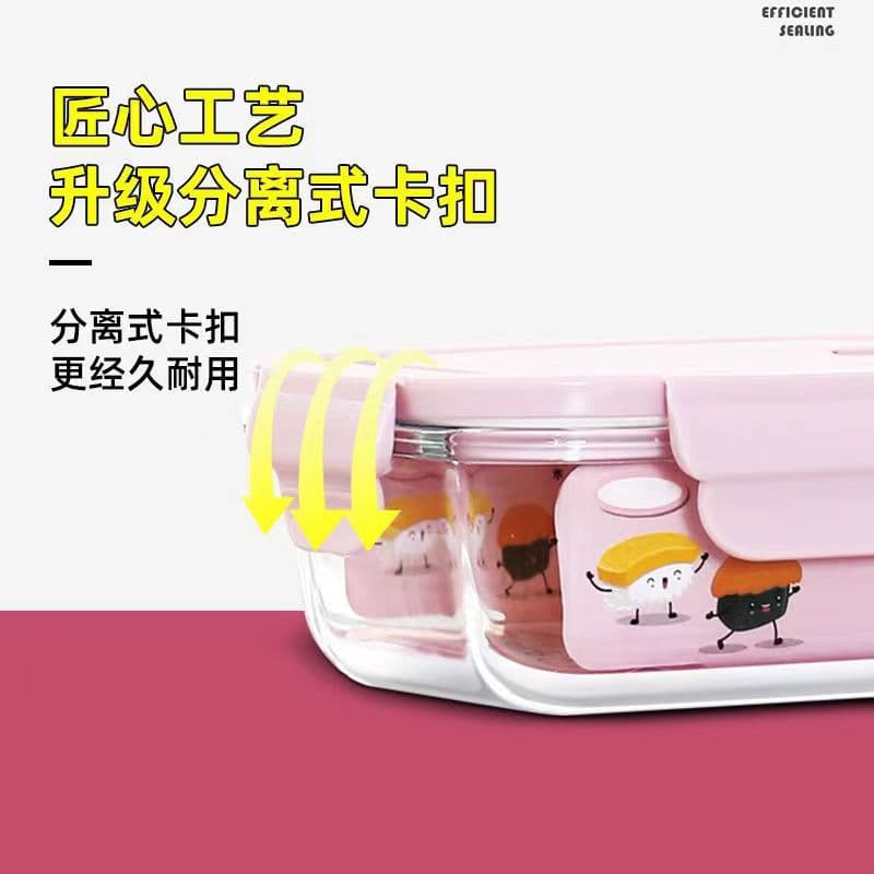 Lunch box microwave oven can heated office workers transparent with covering glass lunch box large capacity scores to keep fresh bowl 3