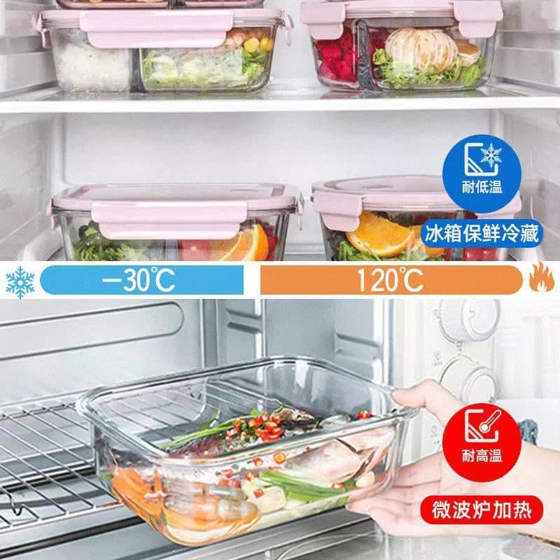 Lunch box microwave oven can heated office workers transparent with covering glass lunch box large capacity scores to keep fresh bowl 4