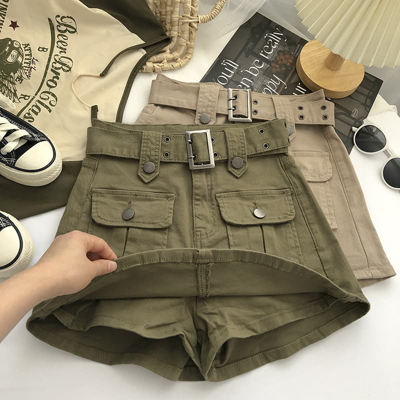 Belt, design denim skirt, summer trousers, universal mini-skirt, high waist, trend of season, 2025 years, Korean style, A-line, hip-accented 3