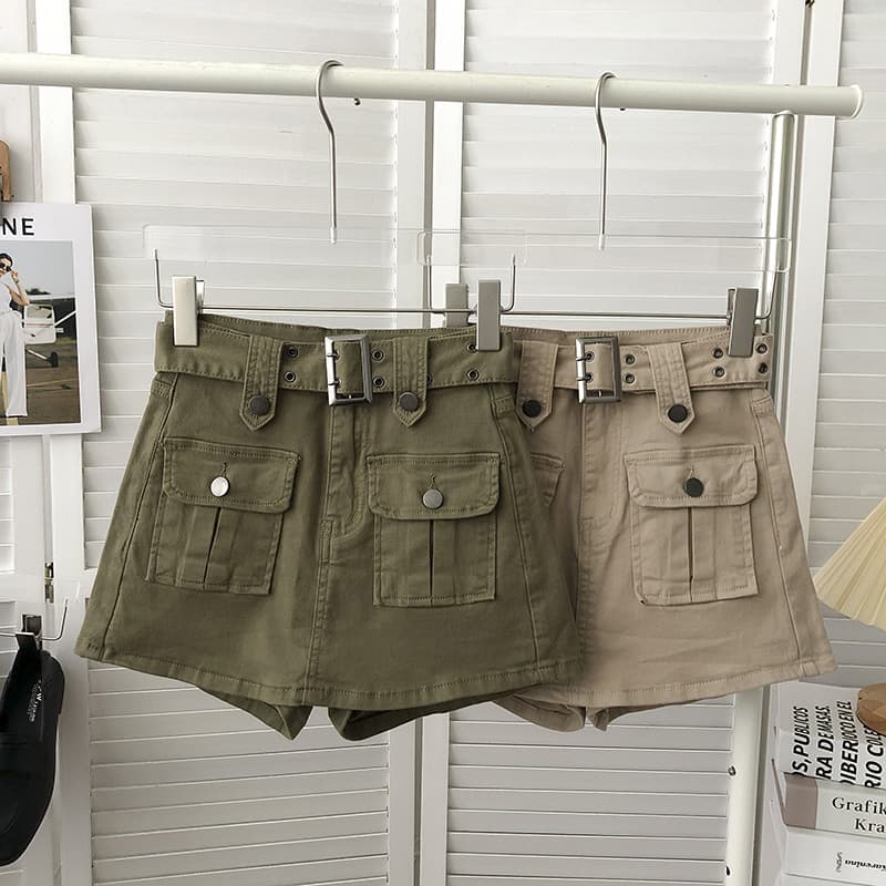 Belt, design denim skirt, summer trousers, universal mini-skirt, high waist, trend of season, 2025 years, Korean style, A-line, hip-accented 4