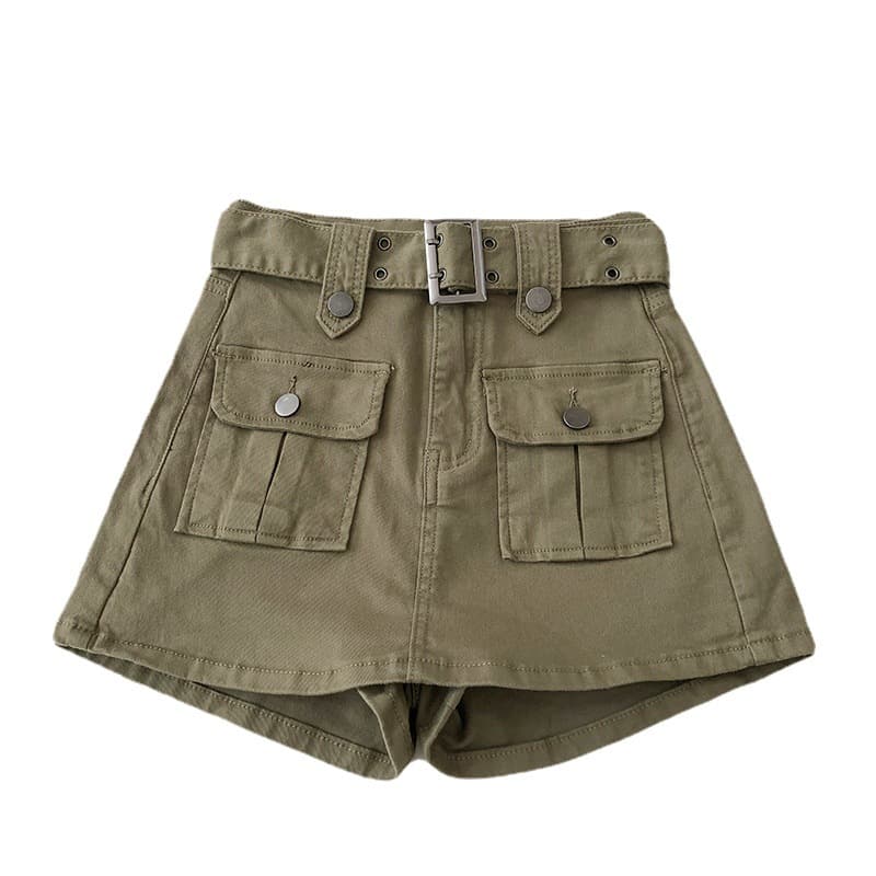 Belt, design denim skirt, summer trousers, universal mini-skirt, high waist, trend of season, 2025 years, Korean style, A-line, hip-accented 5