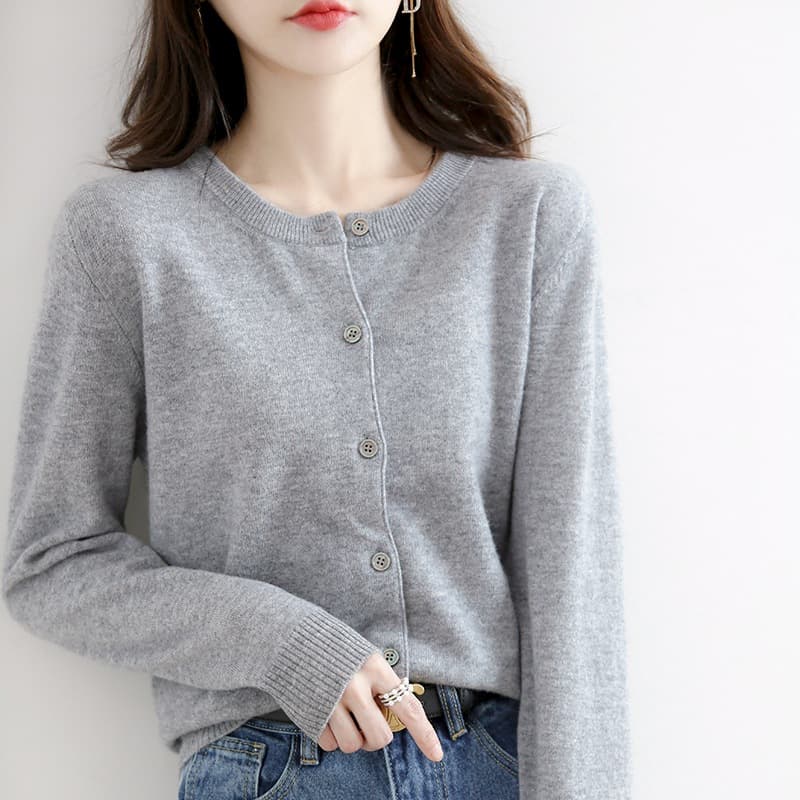Autumn cardigan with a round collar, knitted short sweater, base body-friendly jacket, loose fit 3