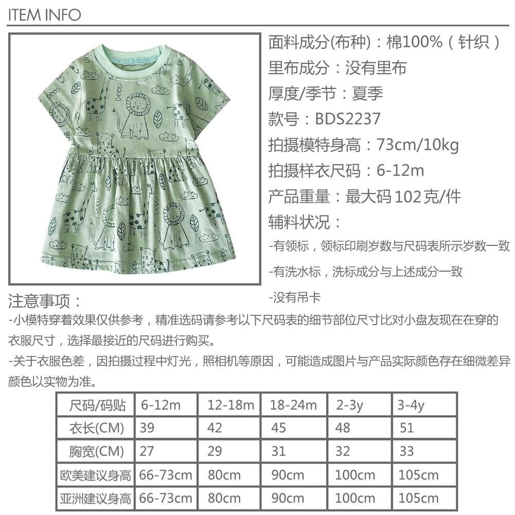 Girls' Cartoon Summer Cotton Dress with Baby Print 4