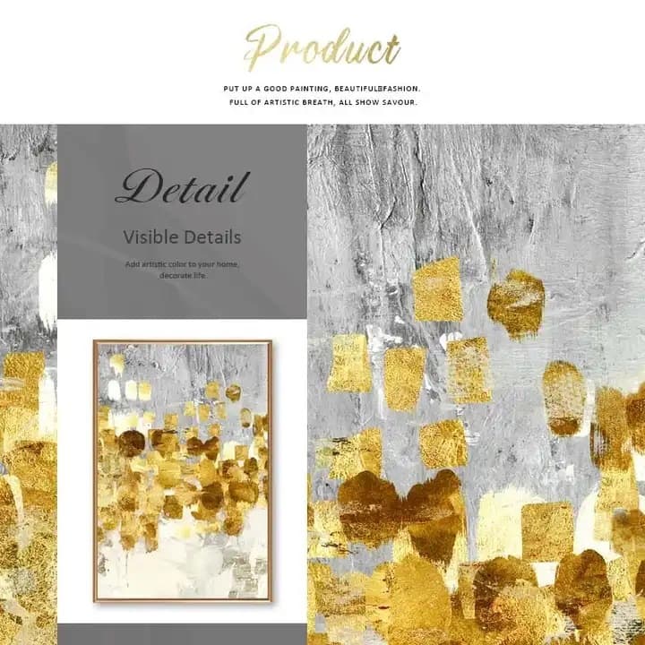Nordic abstract gold foil canvas painting modern gray gold poster print art picture living room wall decoration 5