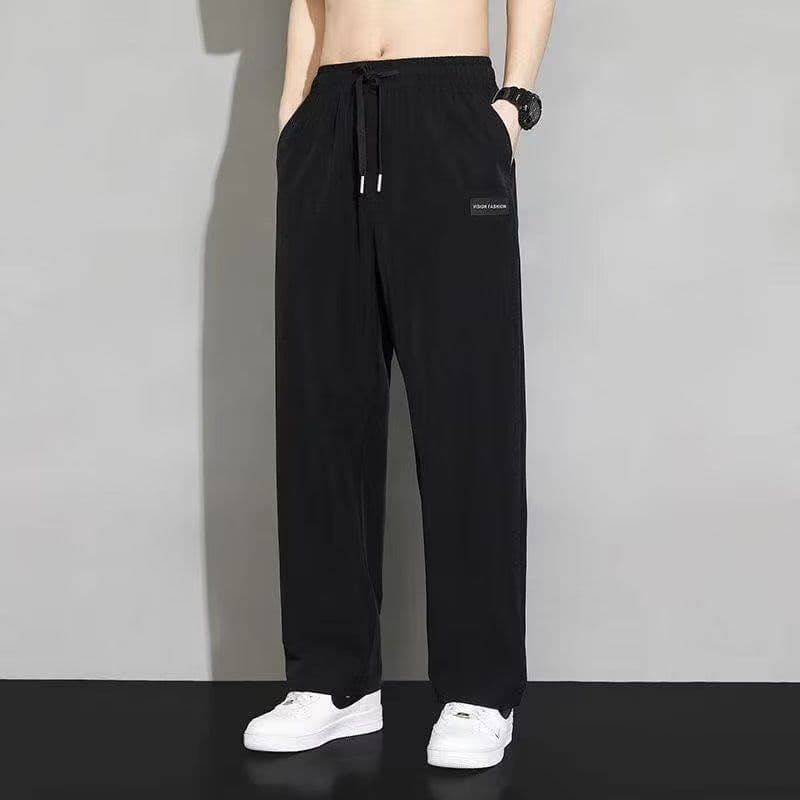 Summer thin silk solid color trousers for students, loose straight fit 4