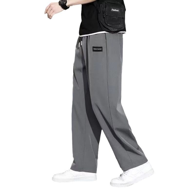 Summer thin silk solid color trousers for students, loose straight fit 5