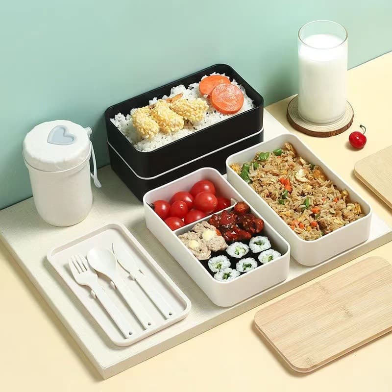 Japanese double-layer lunch box, plastic thermos for students 2