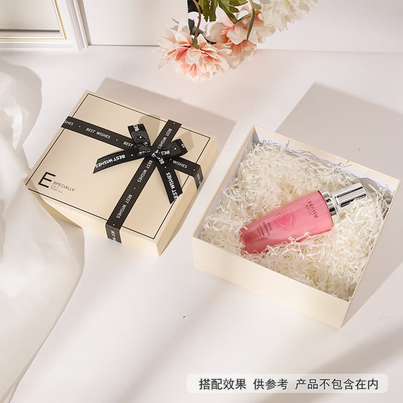 Christmas brand beige gift box with bow, Birthday gift, English 2
