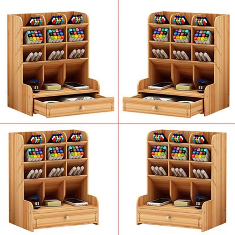 Wooden Nordic storage box desktop marker pen organizer box multi-grid folding office desk box wooden