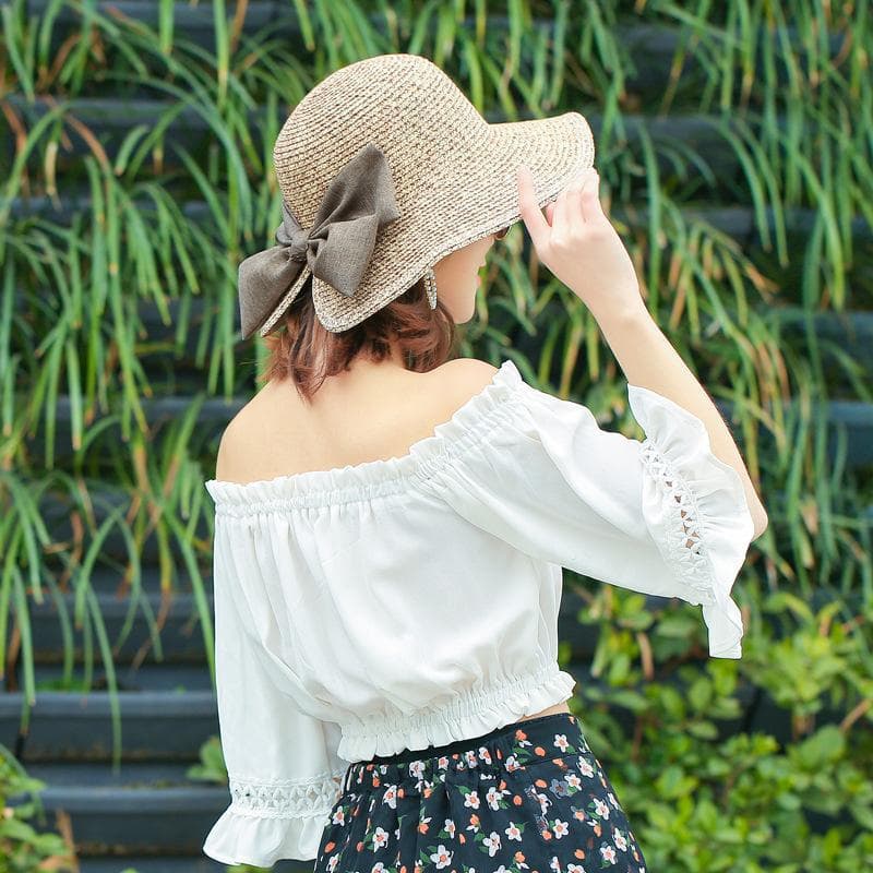 The new Korean version of the lady's sunny beach hat female split big bow is fashionable, sunscreen big straw hat 3