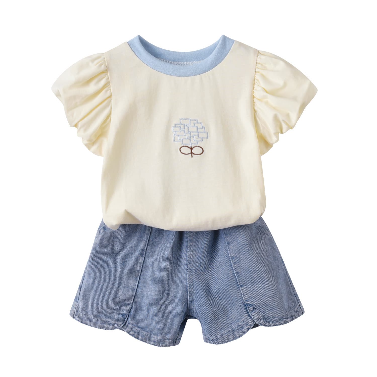 Set, summer short sleeve T-shirt, universal denim skirt, children's shorts, Korean style, simple and elegant design 5