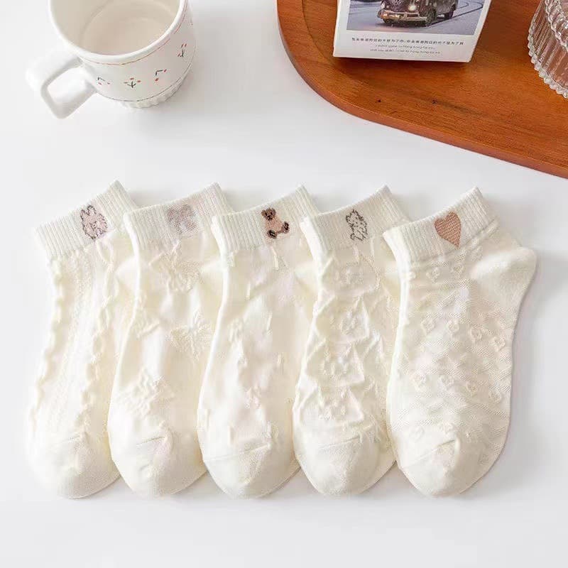 Boat socks for women 2025 summer new women's solid color breathable socks ins trendy bear cute non-slip women's socks