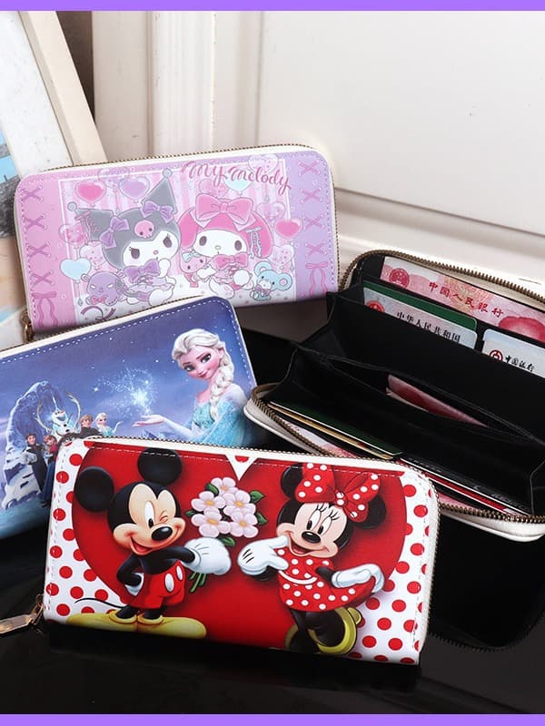 Cartoon cute wallet with zipper, card holder, Japanese and Korean