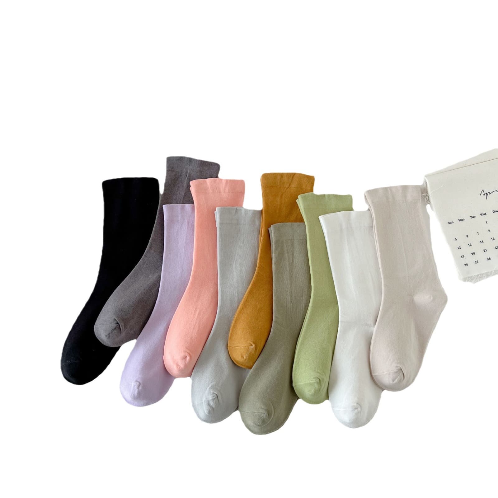 White colored black solid color cotton knee socks for pregnant 5