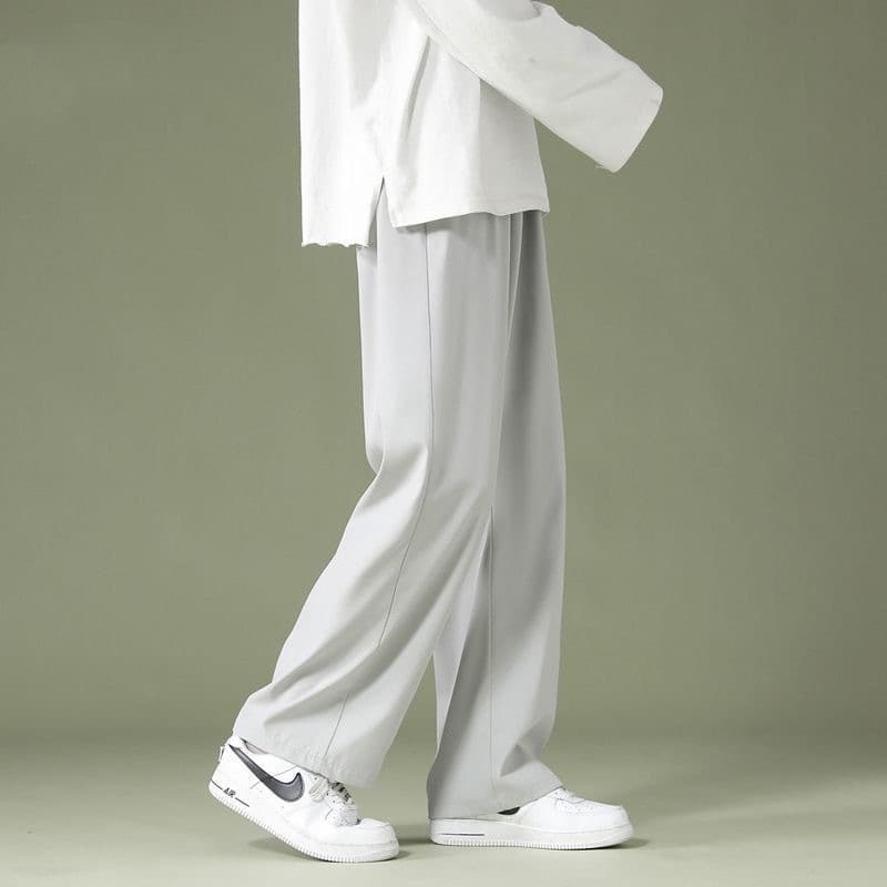 Summer thin silk trousers for students, loose straight fit 3