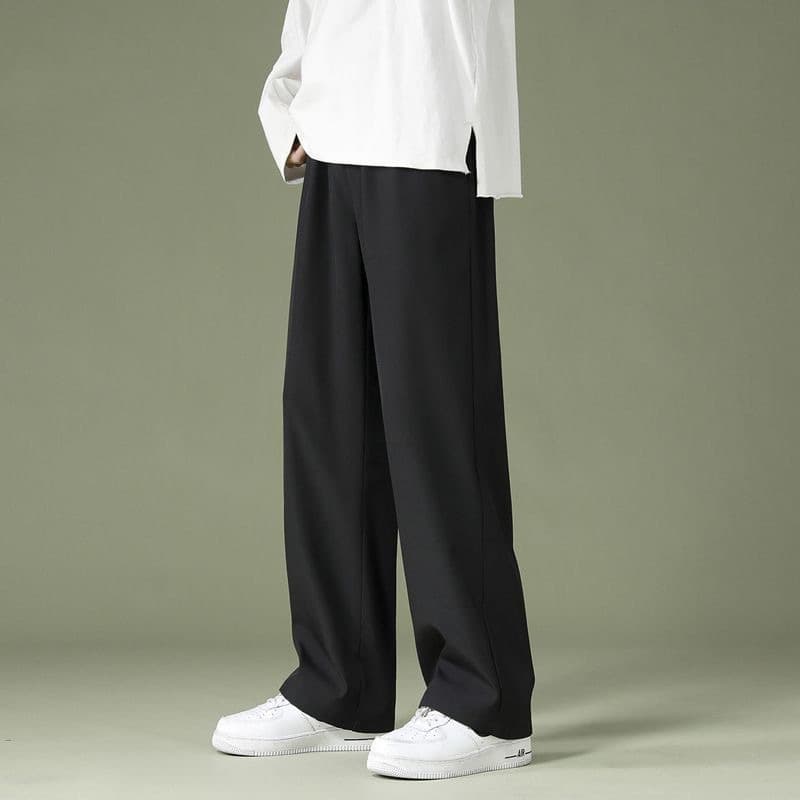 Summer thin silk trousers for students, loose straight fit 4