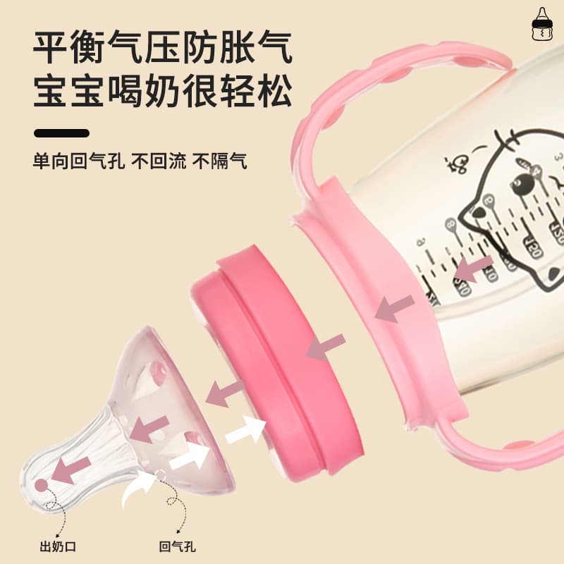(Wholesale), children's handle for new born with glass, silicone shatterproof pacifier, anti-colic bottle detergent 2