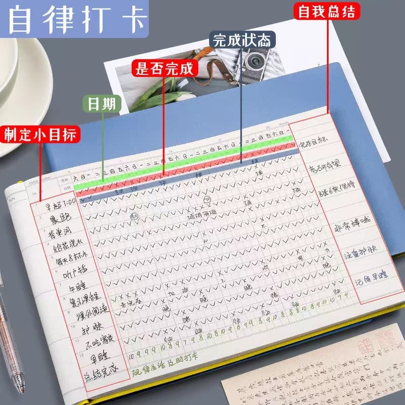 Self-discipline clock-in daily plan student time management planning schedule postgraduate entrance examination notebook wireless glue binding 3