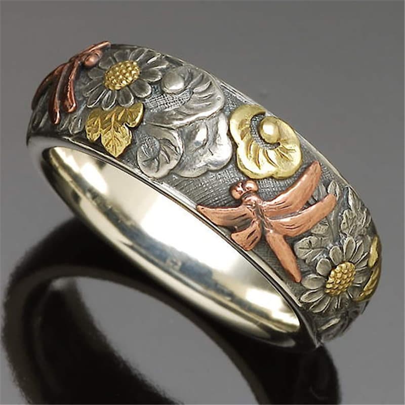 (Cross-border trading), retro ring, flowered, (Physicals)