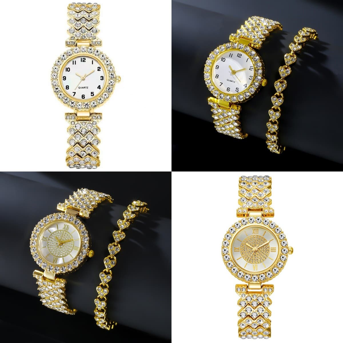 Quartz watches, jewelry, set, women's watch, crystal bracelet, light luxury style