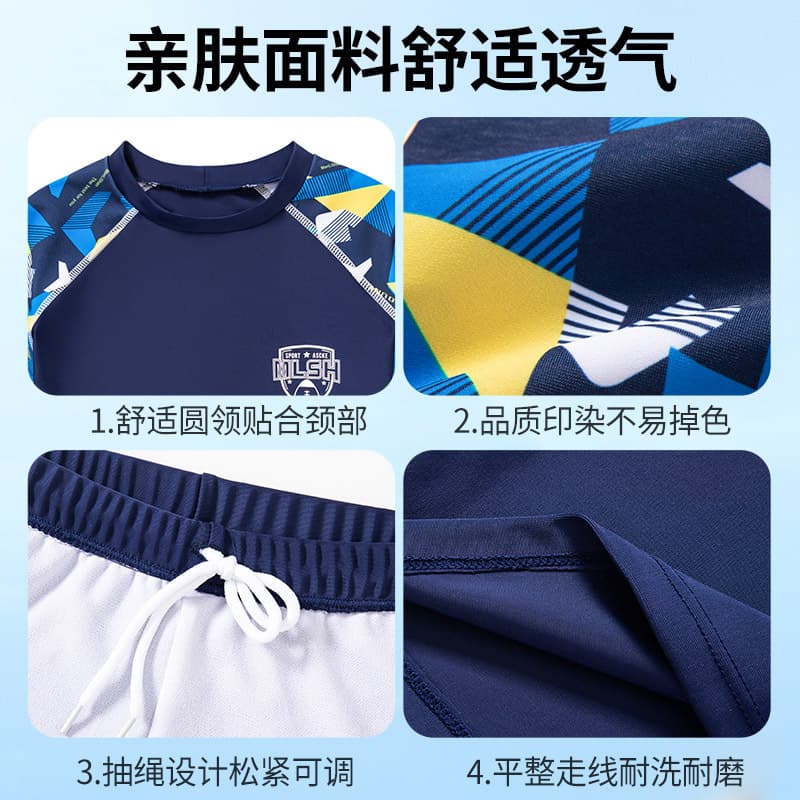 Children's swimwear, split set, light and thin beach trousers for boys, for teenagers, with short sleeve 4