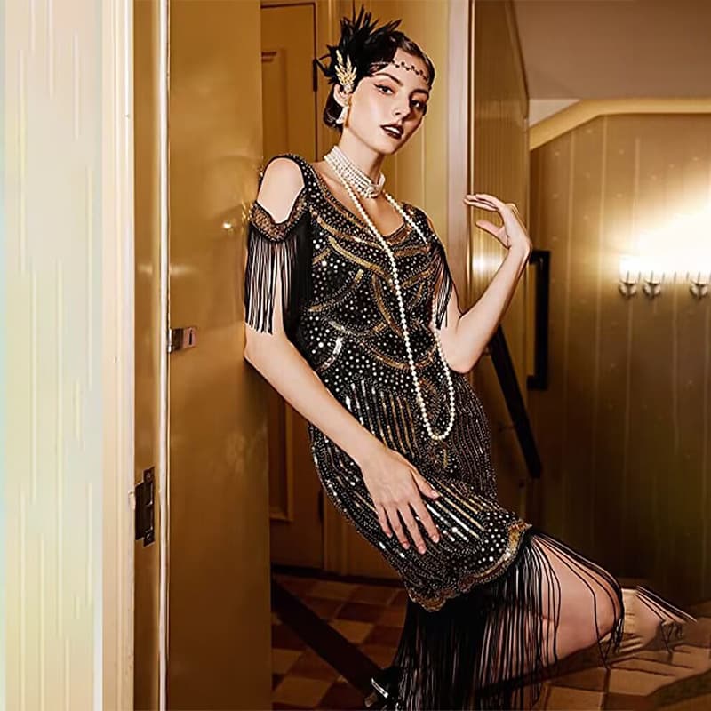 Retro elite evening dress, European style, with sequins 4