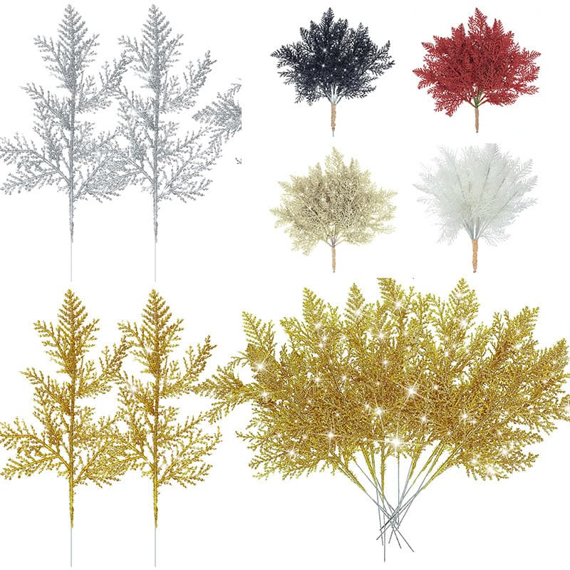 Cross-border Artificial Pine Needle Branches Glitter Leaves Christmas Flowers DIY Home Garden Decoration Wreath Arrangement 5