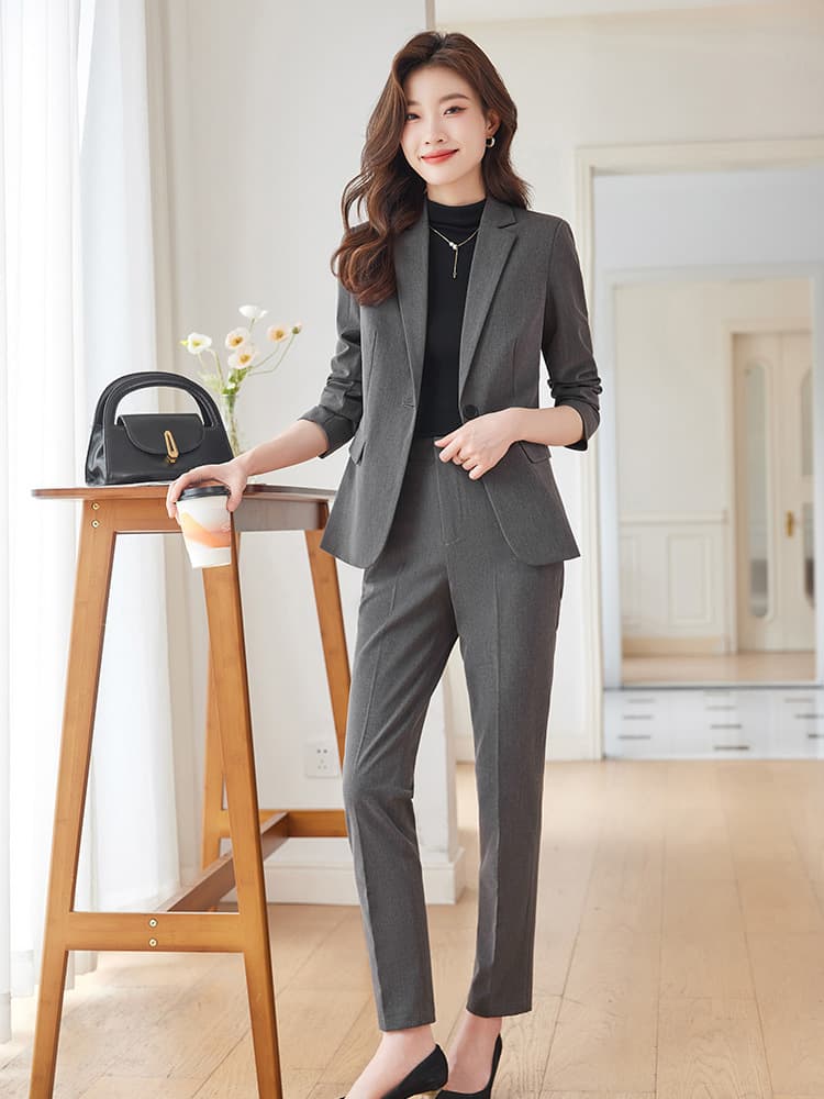 Classic suit jacket, autumn demi-season fashionable elegant set for work 5